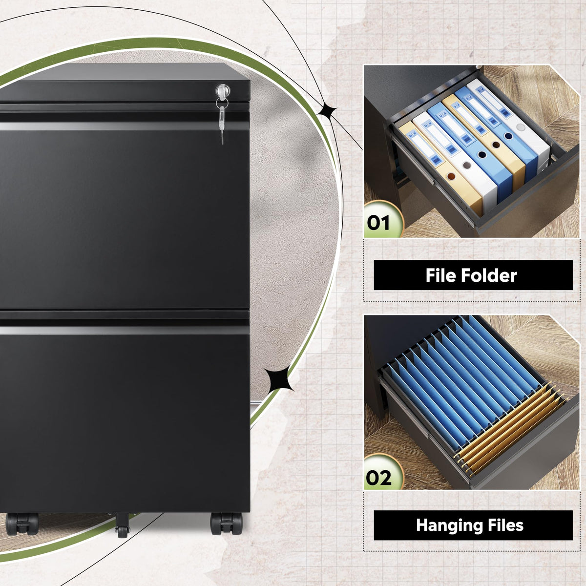 2 Drawer Metal File Cabinet Q1582