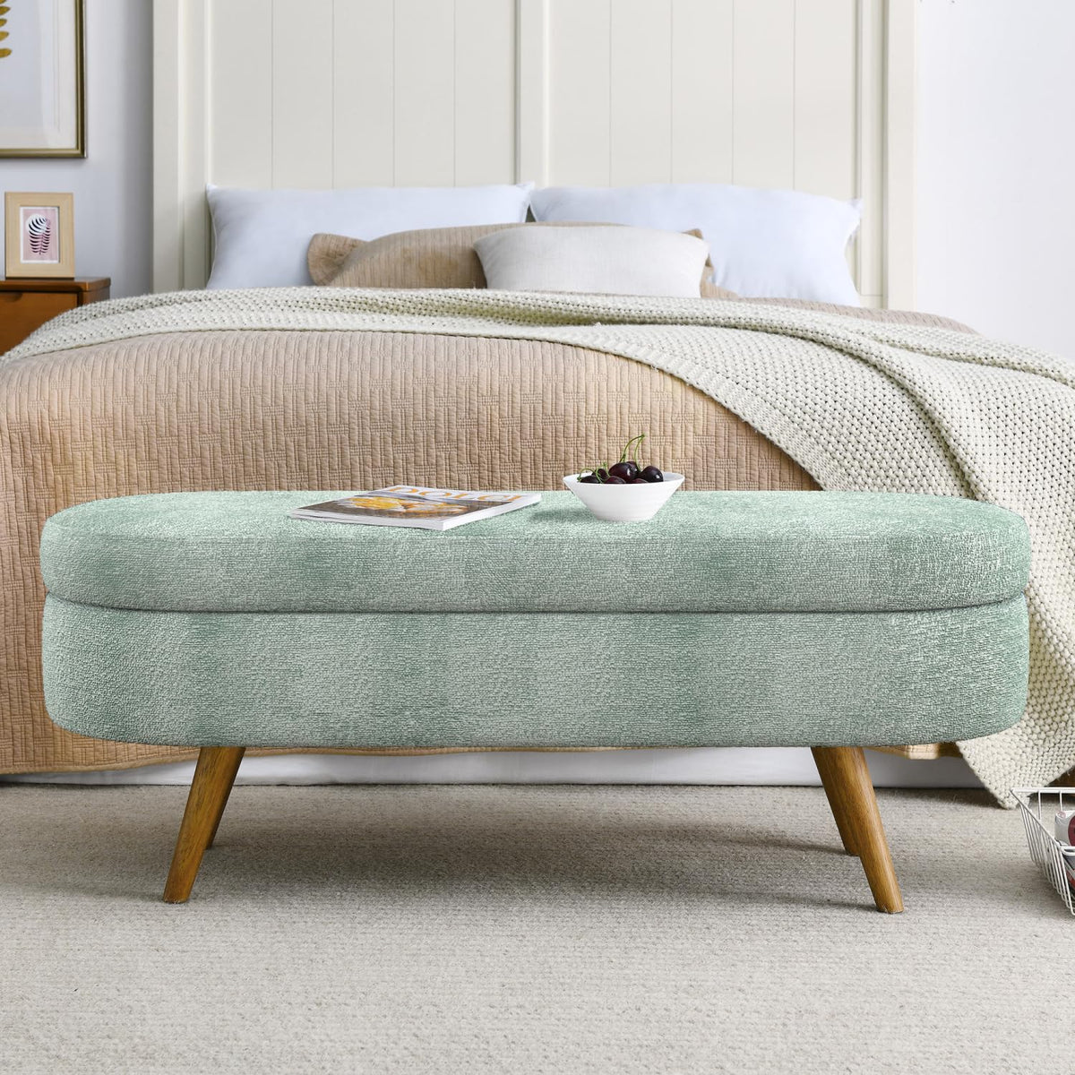 Oval Storage Bench with Rubber Wood Legs O25153