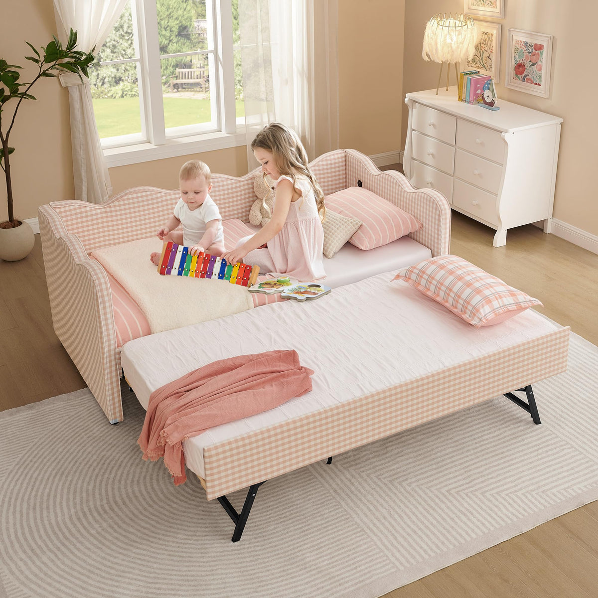Twin to King Upholstered Daybed with Pop Up Trundle Bed V2722