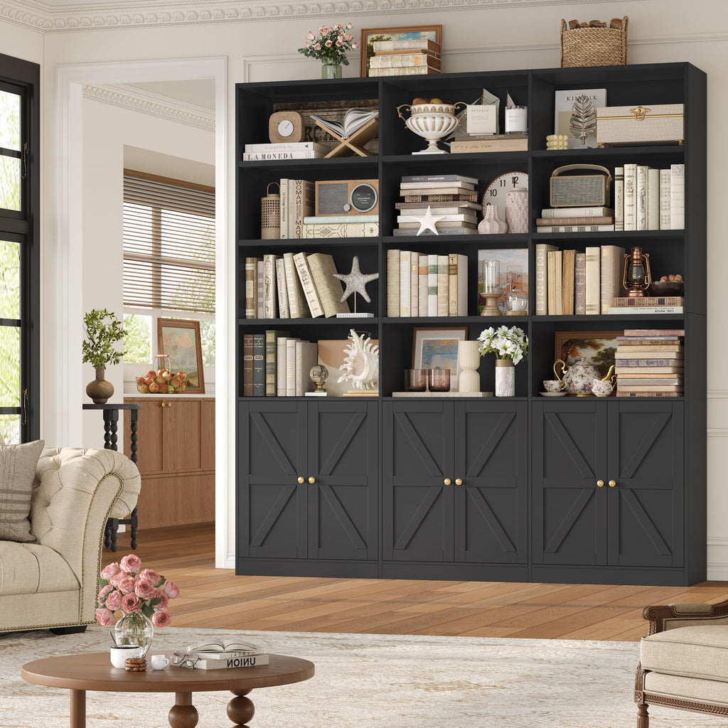75" Tall Black Bookshelf with 6 Doors F979646