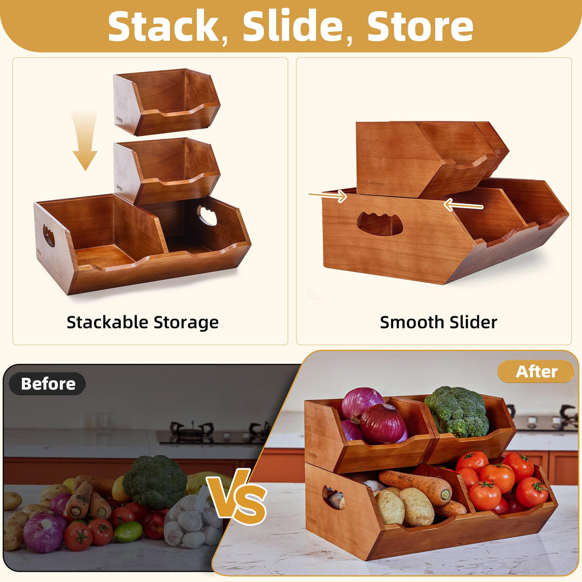 Wood 2-tier Stackable Pantry Organizer J519