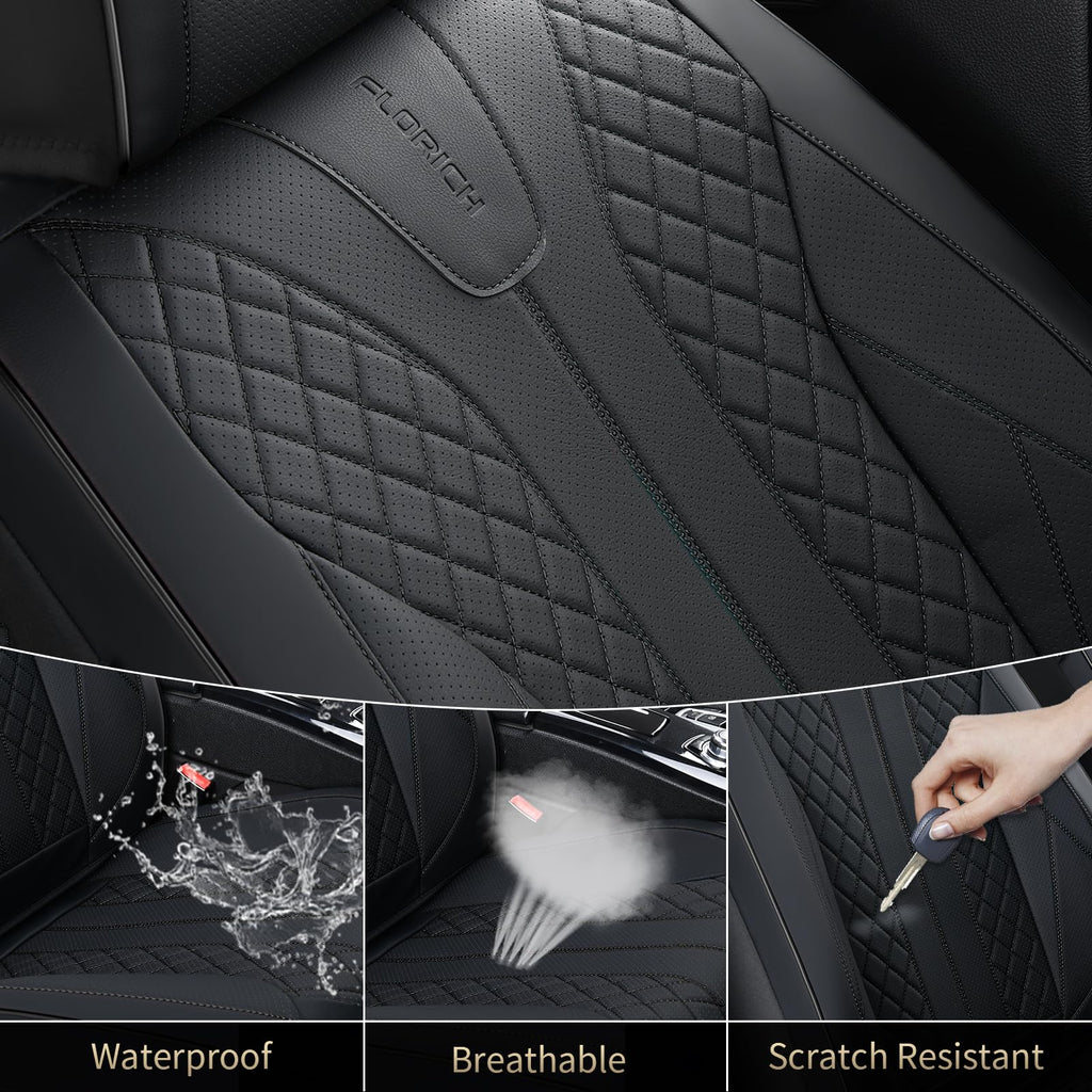 Black Leather Full Set Waterproof Car Seat Covers L82266