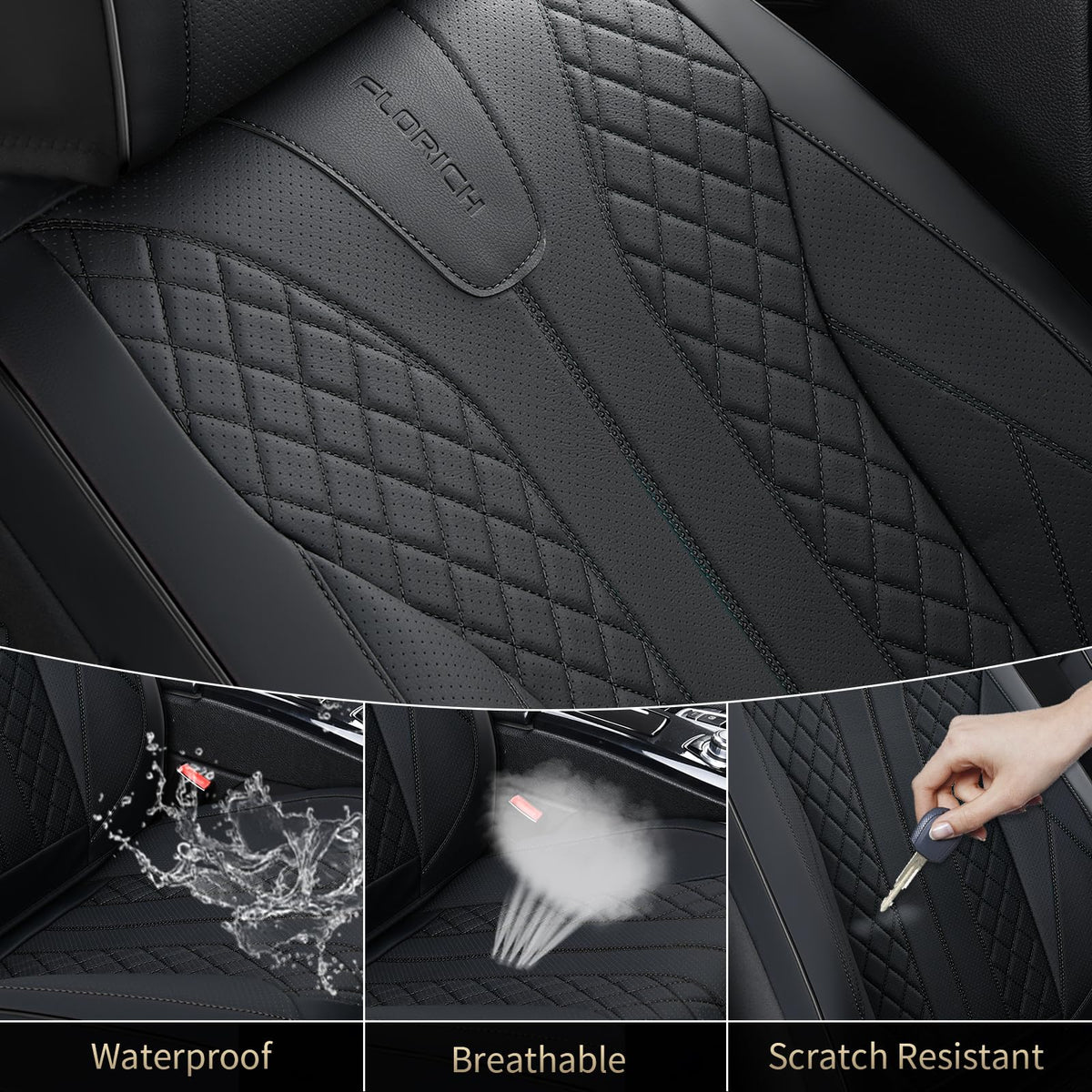 Black Leather Full Set Waterproof Car Seat Covers L82266