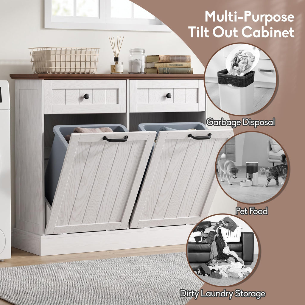 White 2x10 Gallons Tilt Out Trash Can Cabinet P74513