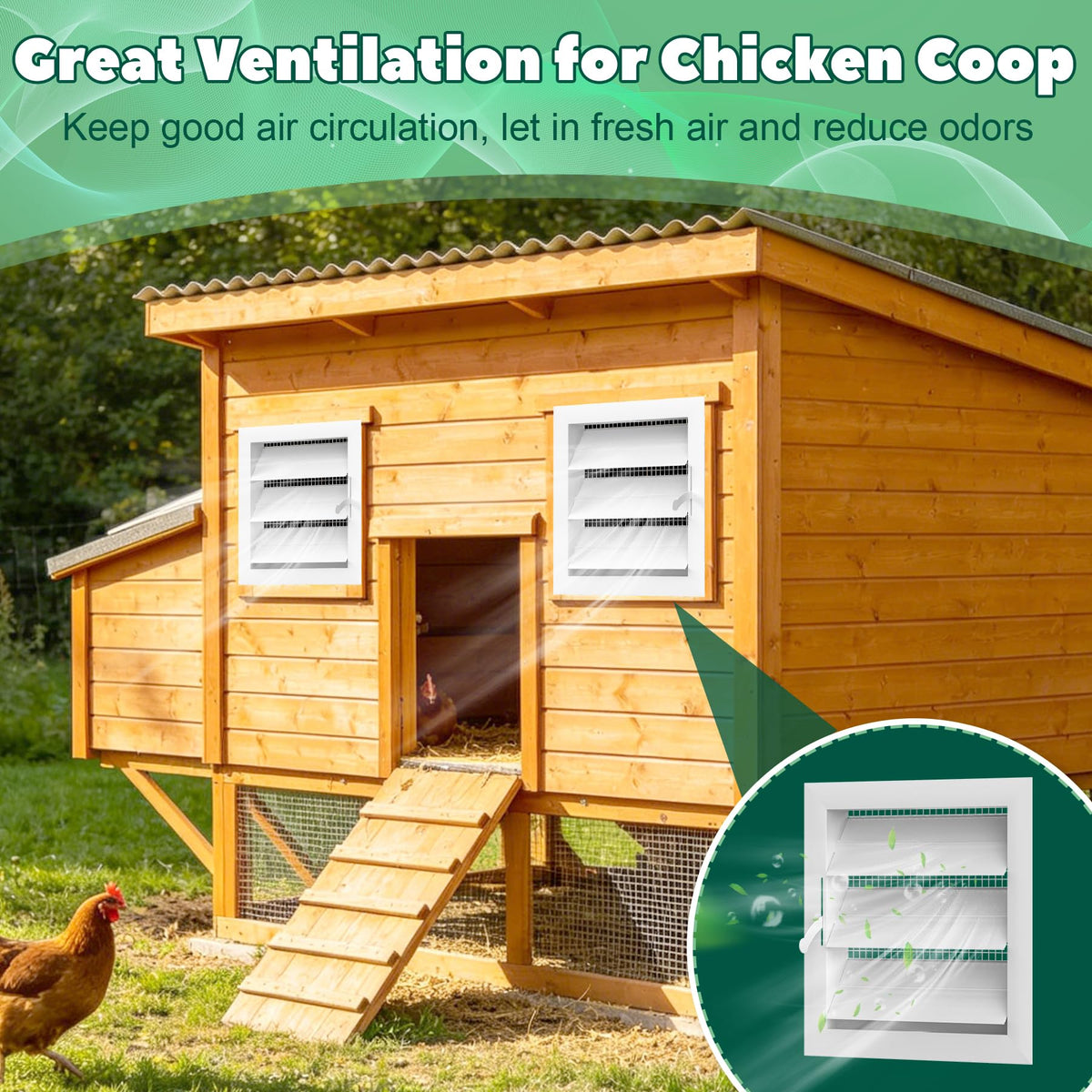 Adjustable Aluminum Alloy Chicken Coop Vent with Screen Mesh I305741