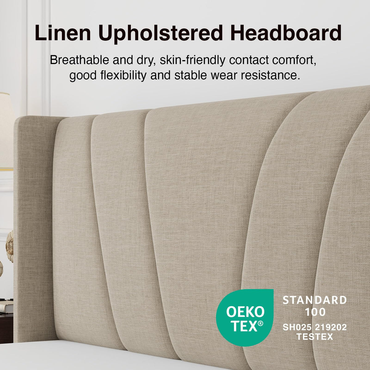 Queen Size Linen Upholstered Bed Frame with Headboard E5534