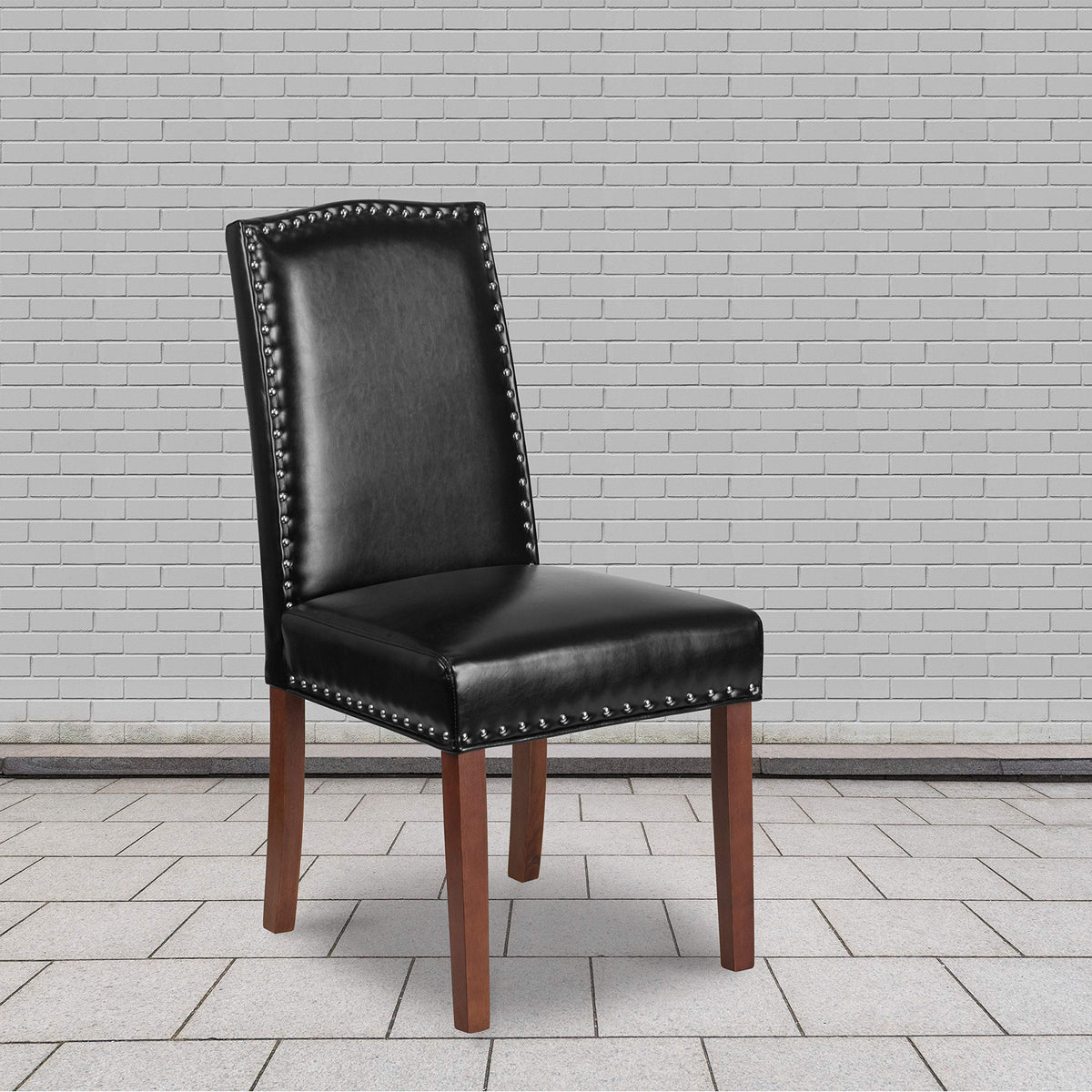 Black LeatherSoft Parsons Chair with Nail Trim C511529