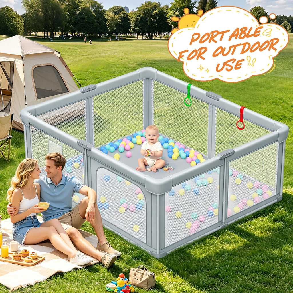 Foldable Baby Playpen with Mat 59"×71" J9070