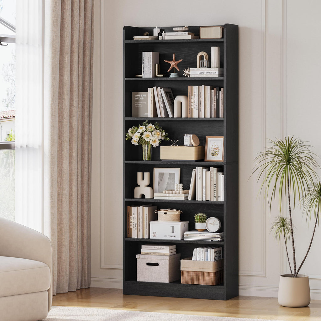 Black 7-Tier Adjustable Shelves Bookcase F53538
