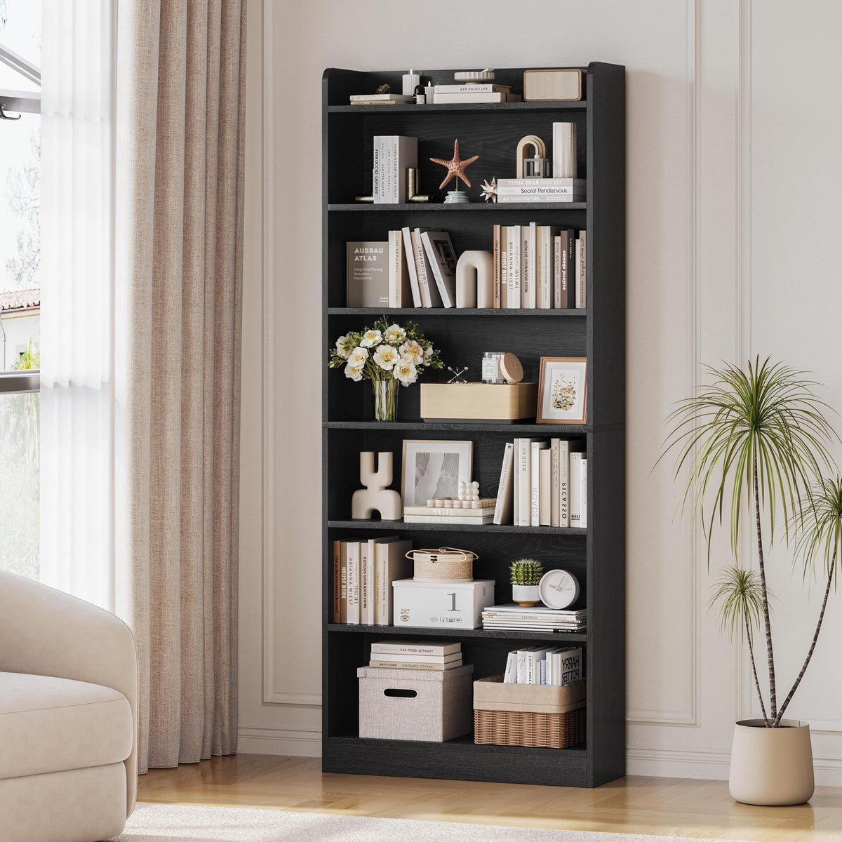 Black 7-Tier Adjustable Shelves Bookcase F53538