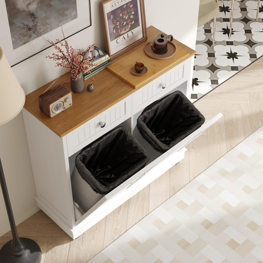 White 20 Gallons Tilt-Out Trash Can Cabinet B83555