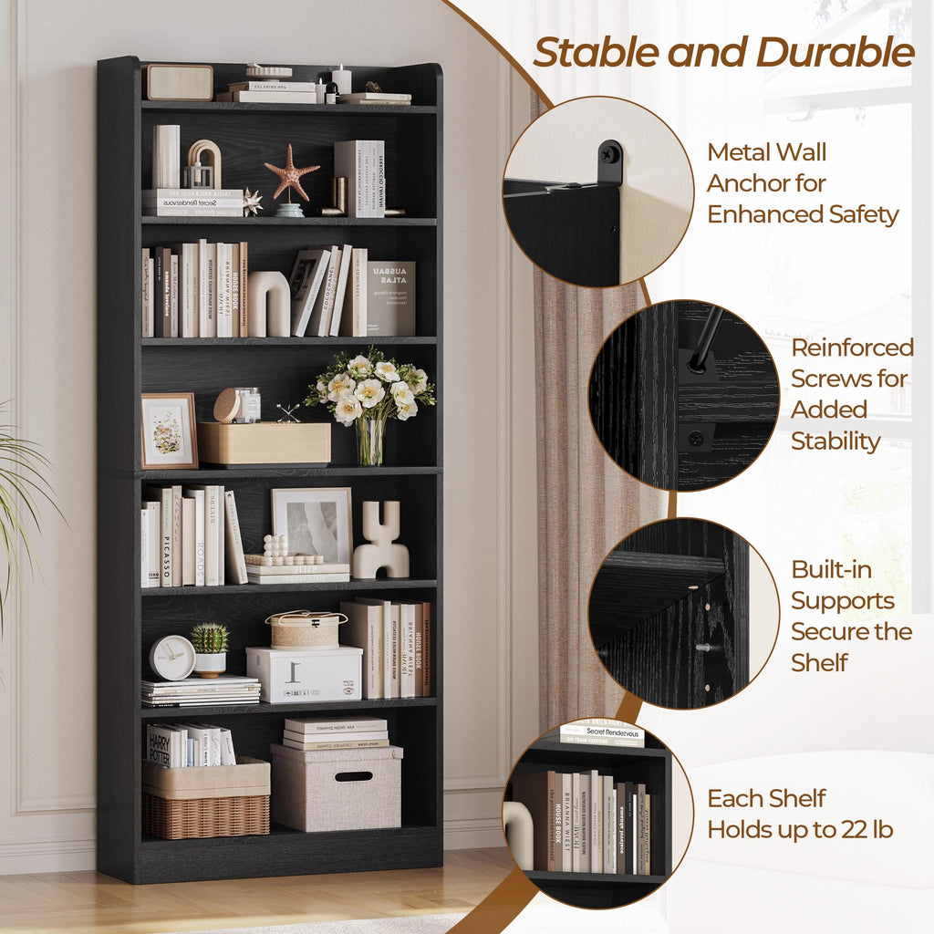 Black 7-Tier Adjustable Shelves Bookcase F53538
